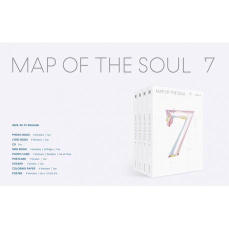 Album - MAP OF SOUL : 7 [ 2 ver. ] Package + Photo Book + Lyric Book + CD +  Mini Book + Photo Card + PostCard + Sticker + Coloring Paper