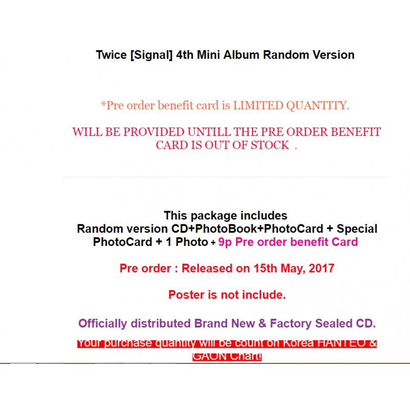 TWICE [SIGNAL] 4th Mini Album RANDOM CD+Photo Book+2p Card+Photo K-POP  SEALED